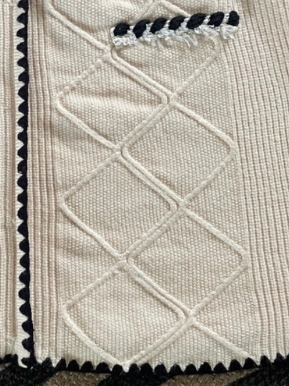 Cream Cable Knit Mini Skirt Black Trim XS Preppy - Picture 5 of 5